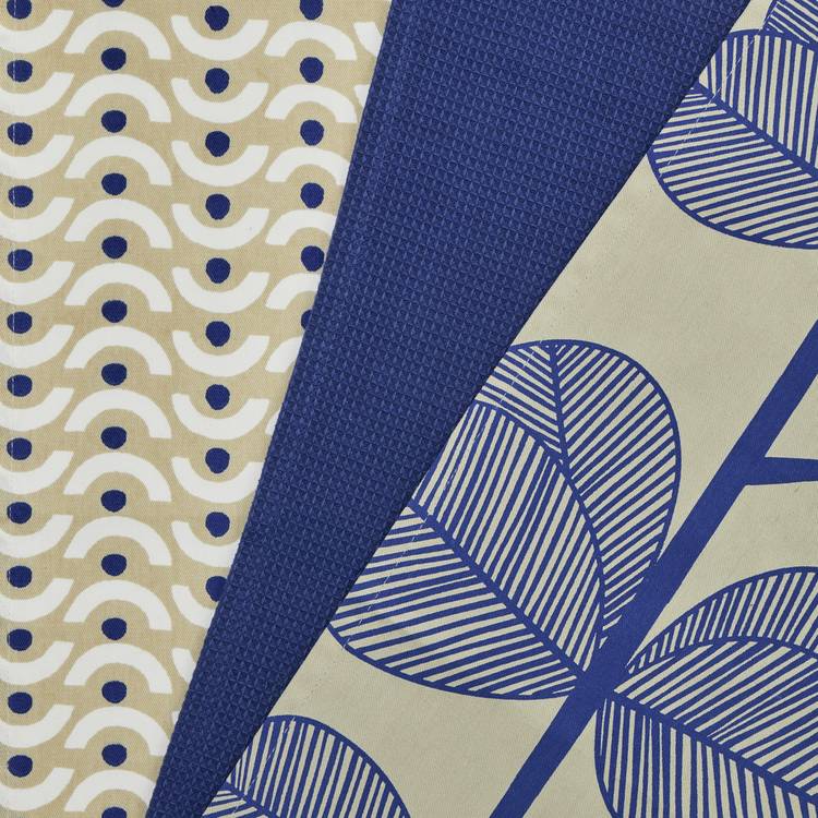 Habitat cotton tea towel set blue leaf design, imported from the UK
