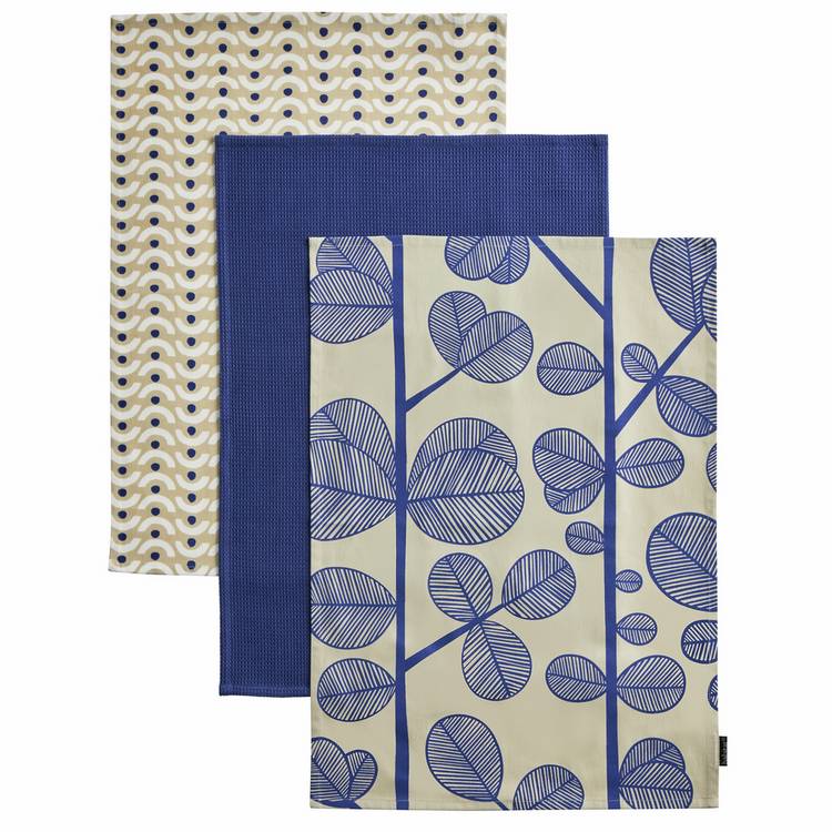 Habitat cotton tea towel set blue leaf design, imported from the UK