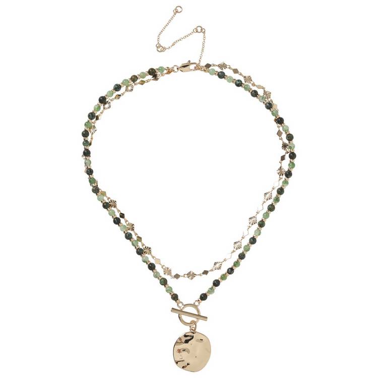 Liars & Lovers multilayer beaded pendant necklace gold-tone, imported from the UK