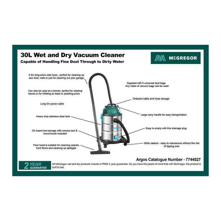 McGregor 30L steel wet and dry vacuum cleaner (British brand)