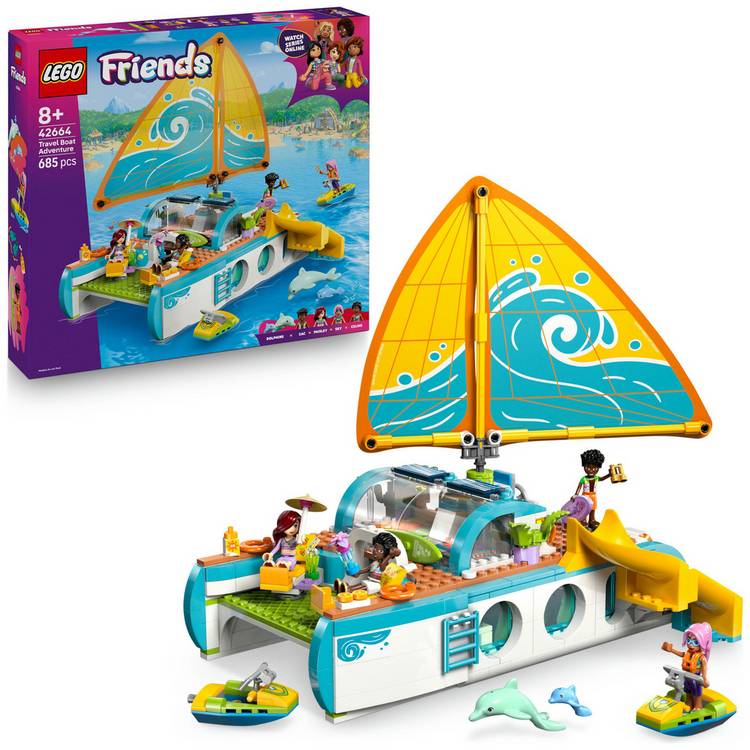 LEGO Friends Travel Boat Adventure set with mini dolls and dolphins, imported from the UK