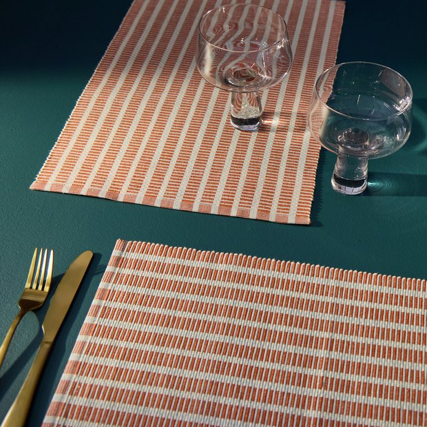 Habitat ribbed cotton placemats in orange and white stripes - British product