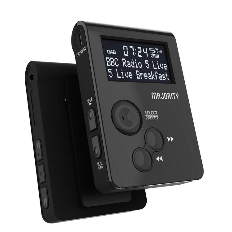 Majority Petersfield Go DAB/FM pocket radio, black, UK version