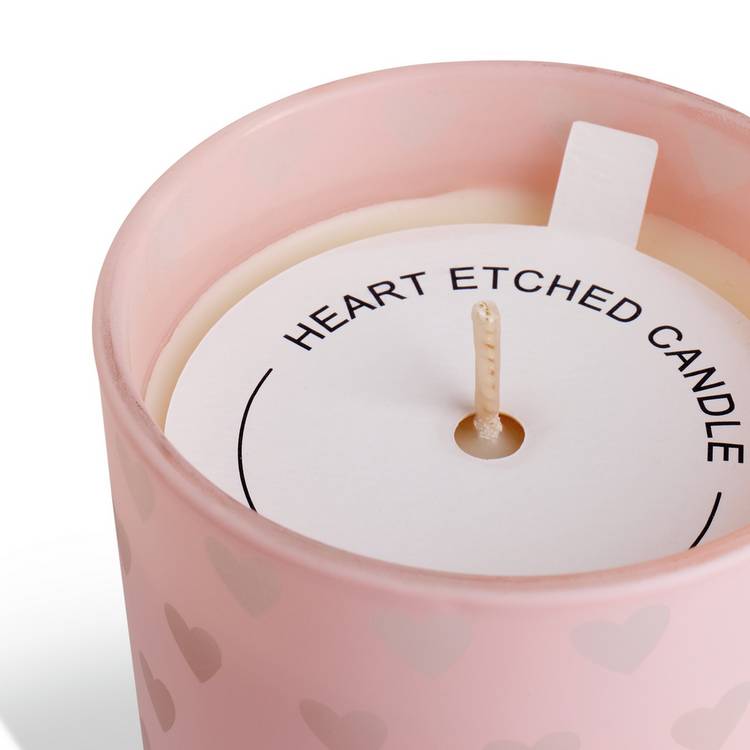 Argos Home pink heart etched candle 8cm, UK version