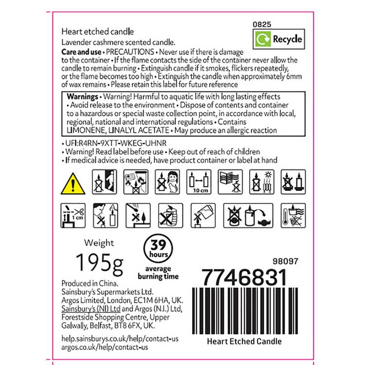 Argos Home pink heart etched candle 8cm, UK version