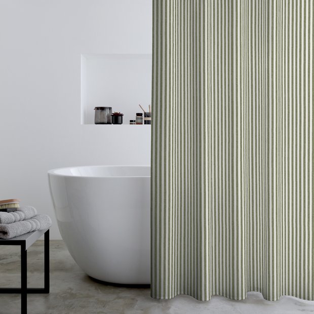 Catherine Lansfield green stripe shower curtain 180cm (British brand)