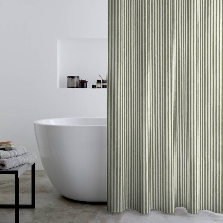 Catherine Lansfield green stripe shower curtain 180cm (British brand)