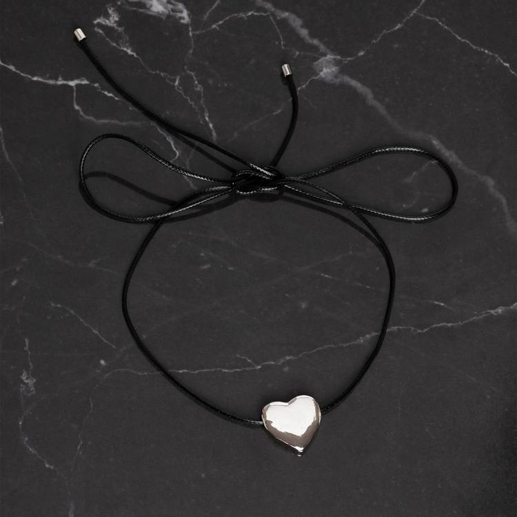 Freedom silver heart black cord adjustable necklace - British product