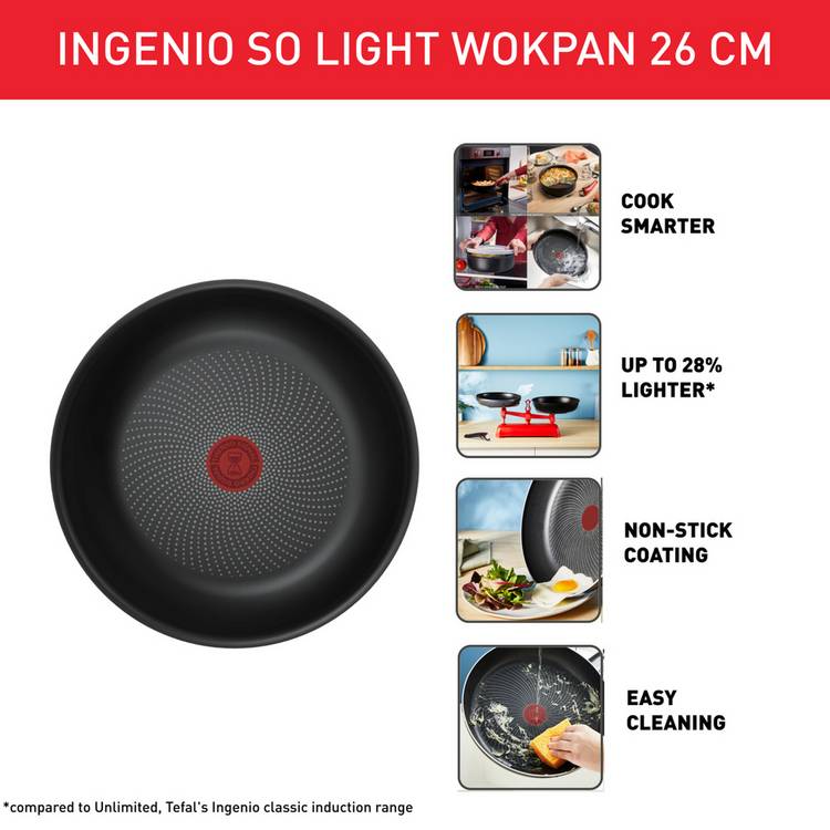 Tefal Ingenio 26cm aluminium wok, imported from the UK