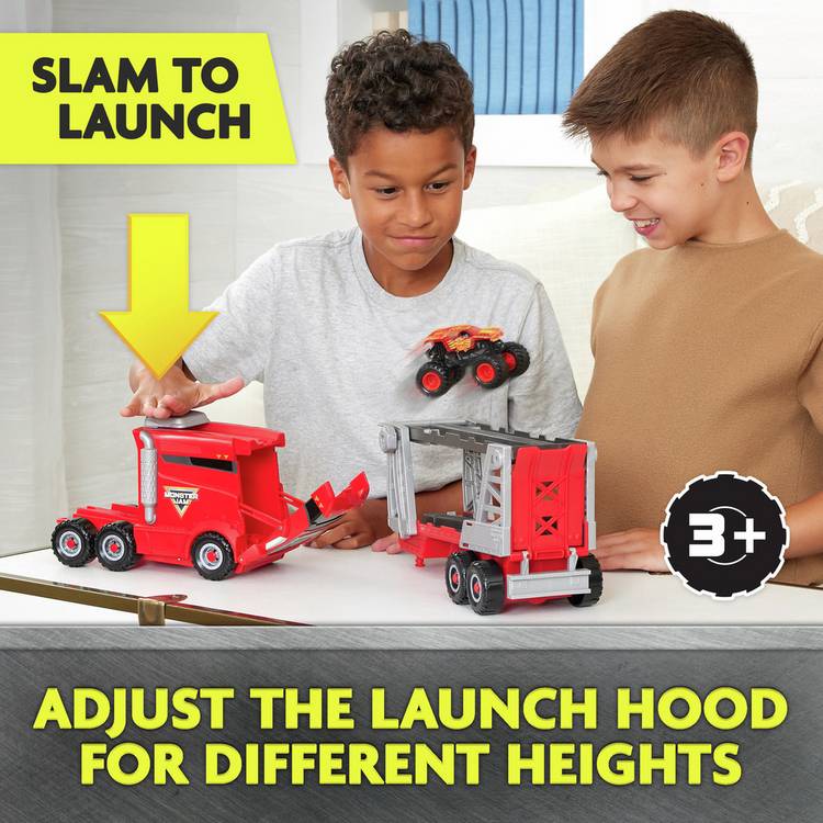Monster Jam Launch N Go Hauler playset, imported from the UK