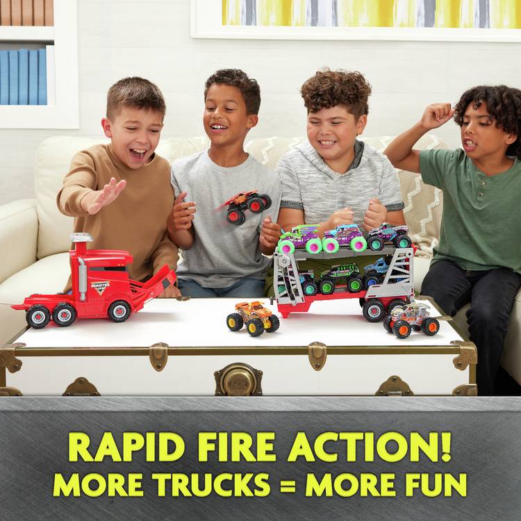 Monster Jam Launch N Go Hauler playset, imported from the UK
