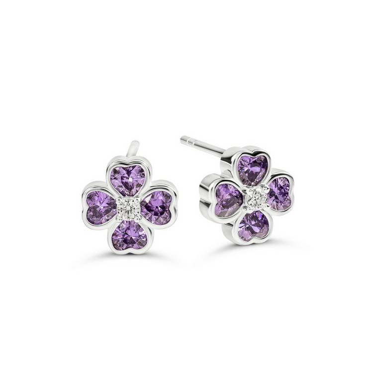 Radley sterling silver heart stud earrings with purple cubic zirconia - British product