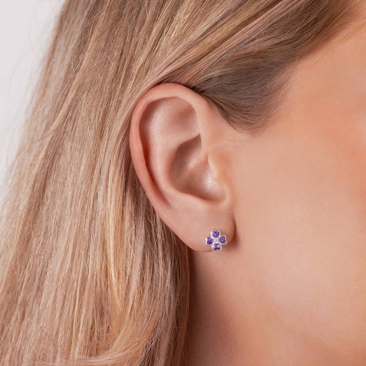 Radley sterling silver heart stud earrings with purple cubic zirconia - British product