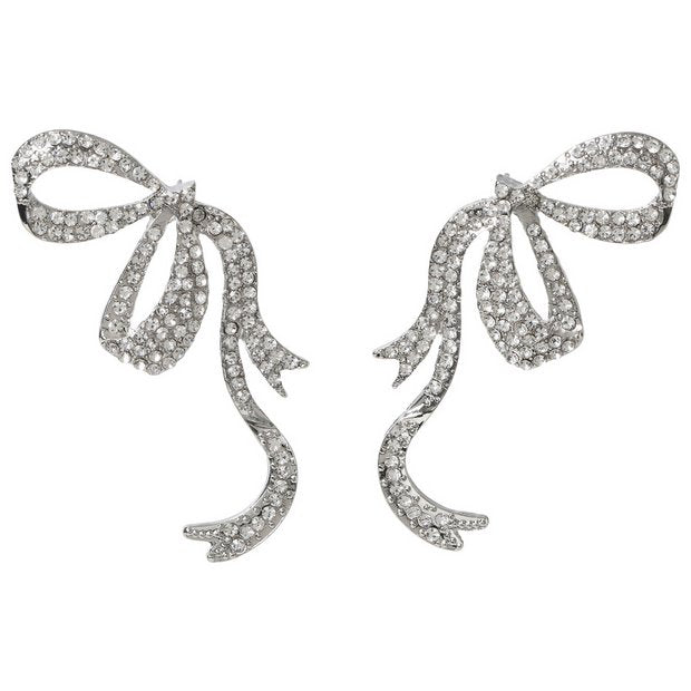 Liars & Lovers silver-tone rhinestone bow stud earrings - British product