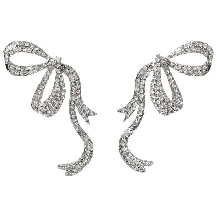 Liars & Lovers silver-tone rhinestone bow stud earrings - British product