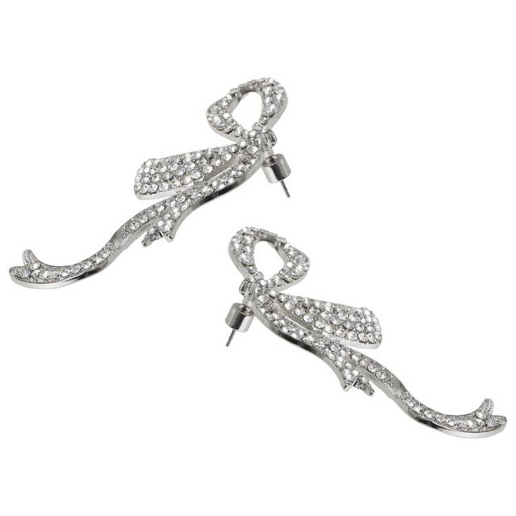 Liars & Lovers silver-tone rhinestone bow stud earrings - British product