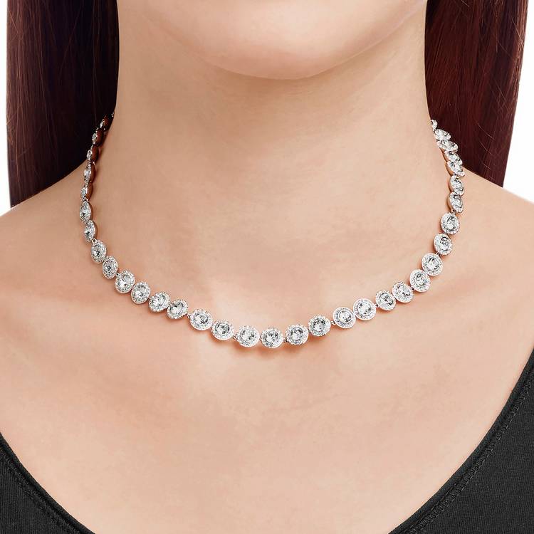 Swarovski rhodium plated tennis necklace clear crystals (British brand)
