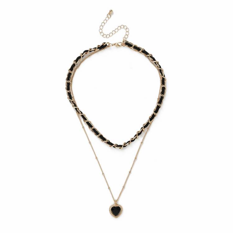 Freedom gold and black thread heart pendant necklace, UK version