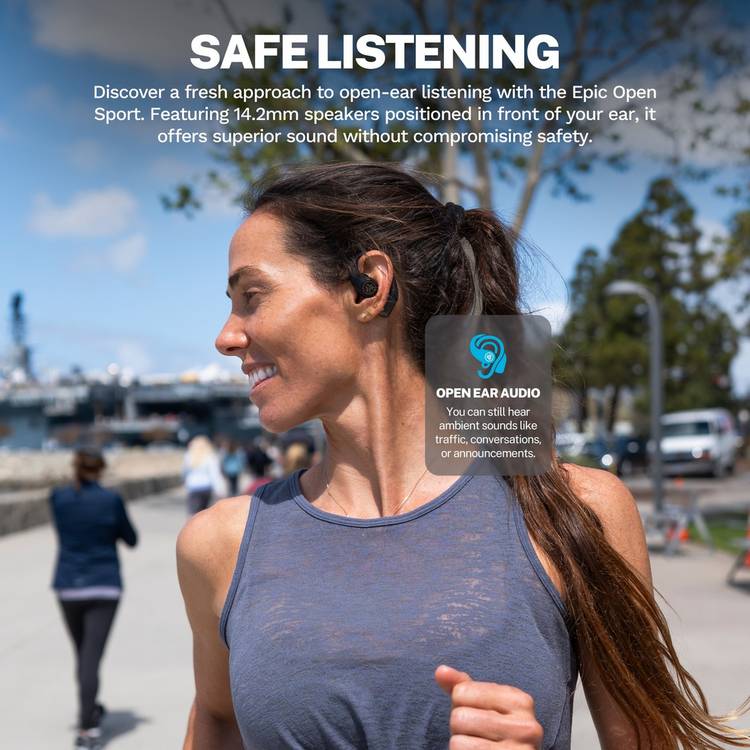 JLab Epic Open Sport wireless earbuds black, imported from the UK