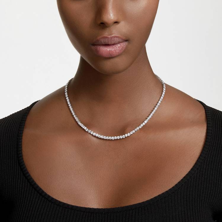 Swarovski tennis necklace rhodium plated 50cm, imported from the UK