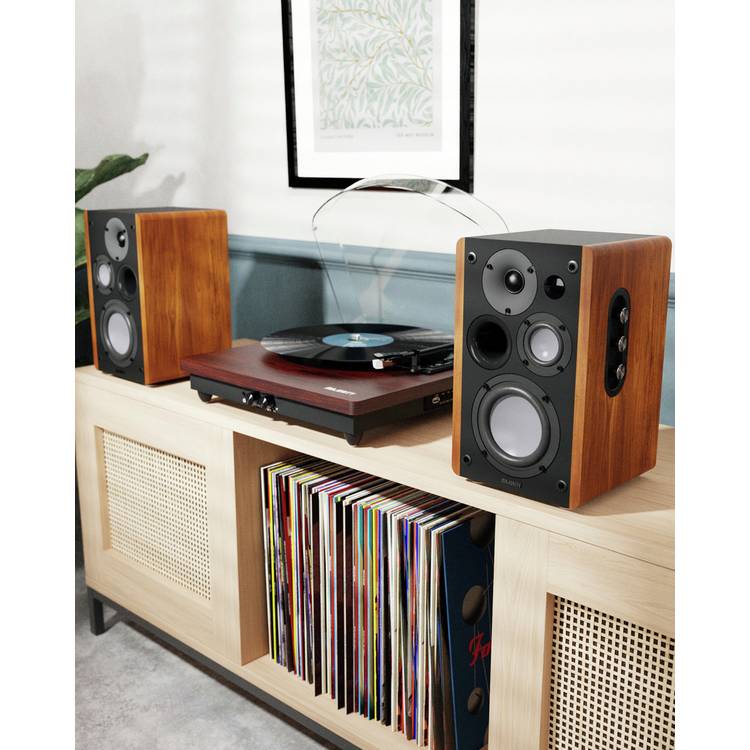 Majority D100 bookshelf speaker black and brown, imported from the UK