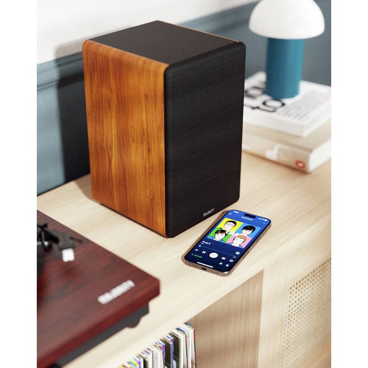 Majority D100 bookshelf speaker black and brown, imported from the UK