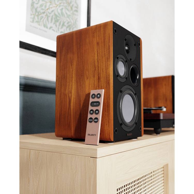 Majority D100 bookshelf speaker black and brown, imported from the UK