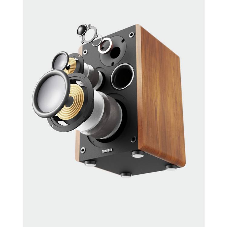 Majority D100 bookshelf speaker black and brown, imported from the UK