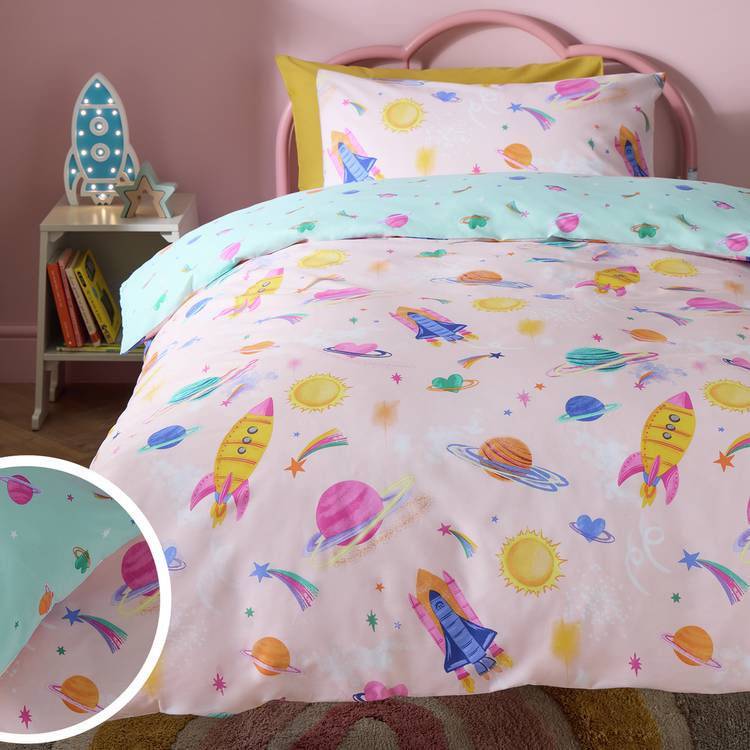 Habitat space girl pink reversible kids bedding set toddler (British brand)
