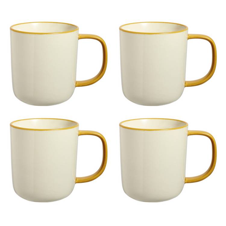Argos Home stoneware mugs mustard rim set of 4 (British brand)