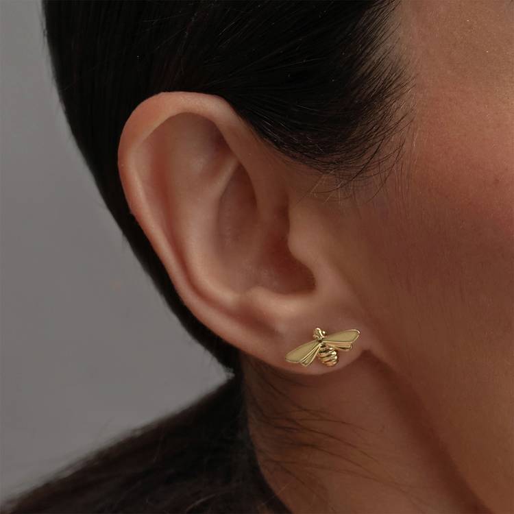 Olivia Burton honey bee stud earrings yellow gold 12mm, imported from the UK