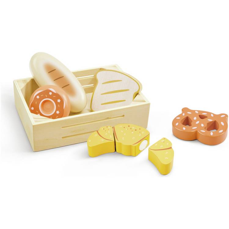 Chad Valley wooden bread playset with crate - British product