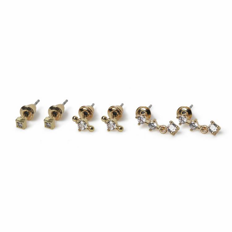 Freedom gold plated crystal stud earring set three pairs (British brand)