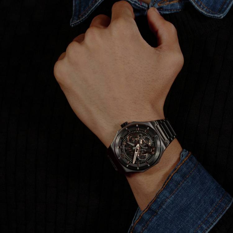 HUGO skeleton watch grey stainless steel 44mm, UK version