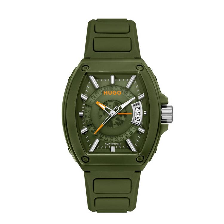 HUGO men's green silicone strap watch - British product