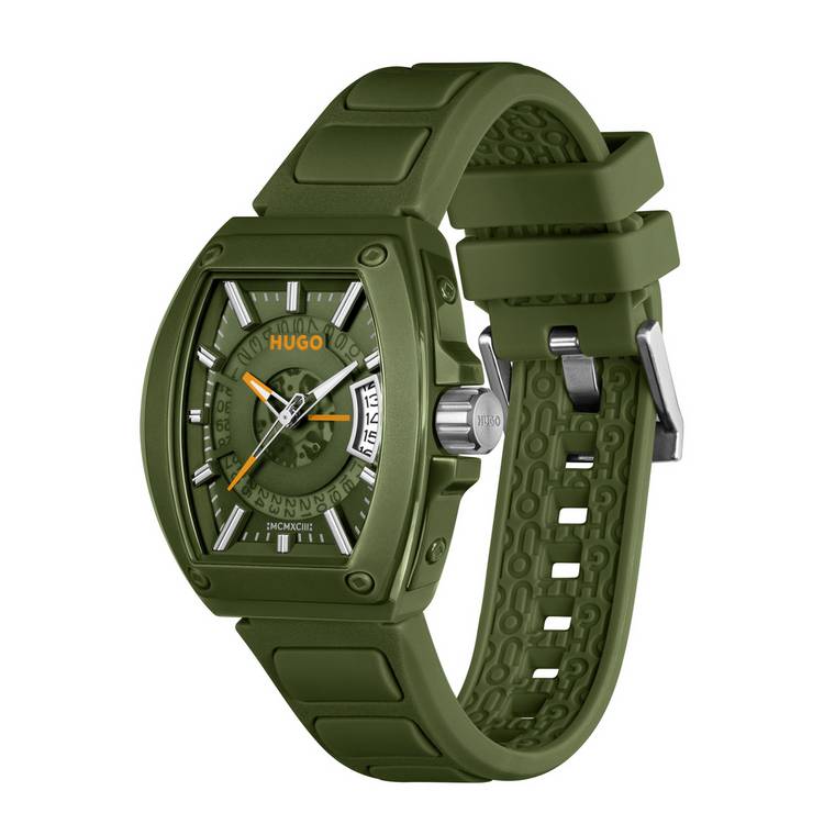 HUGO men's green silicone strap watch - British product