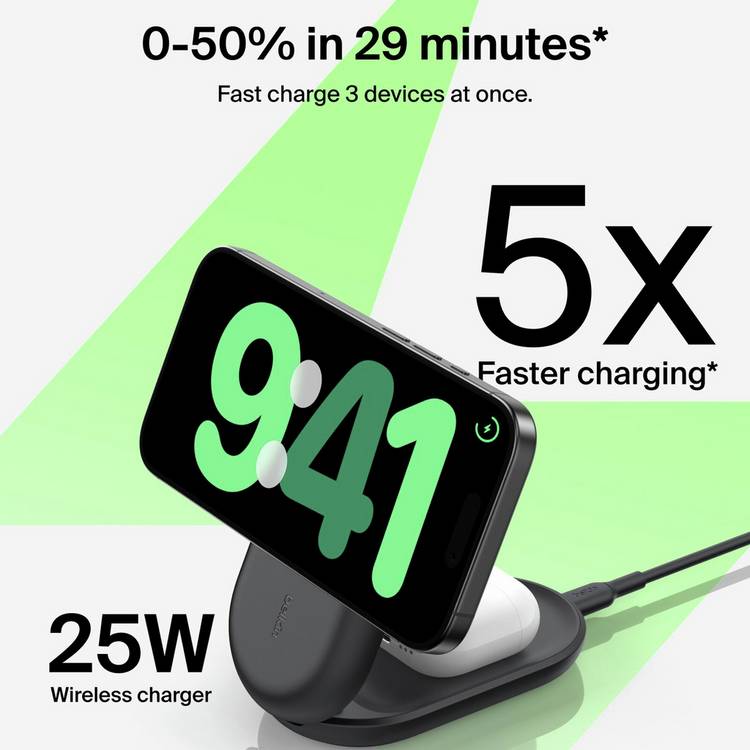 Belkin wireless charger dock 25W Qi2 3-in-1 foldable - British product