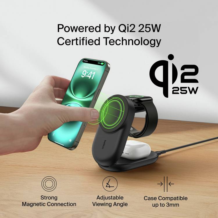 Belkin wireless charger dock 25W Qi2 3-in-1 foldable - British product