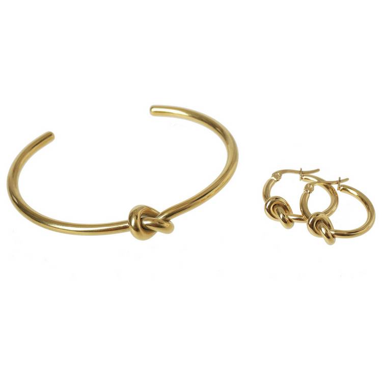 Liars & Lovers gold tone knot hoop earrings and bangle set (British brand)