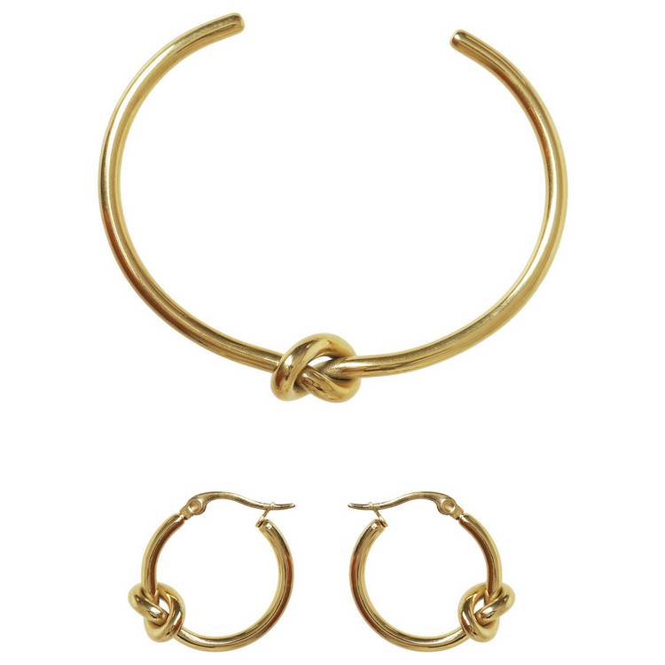 Liars & Lovers gold tone knot hoop earrings and bangle set (British brand)