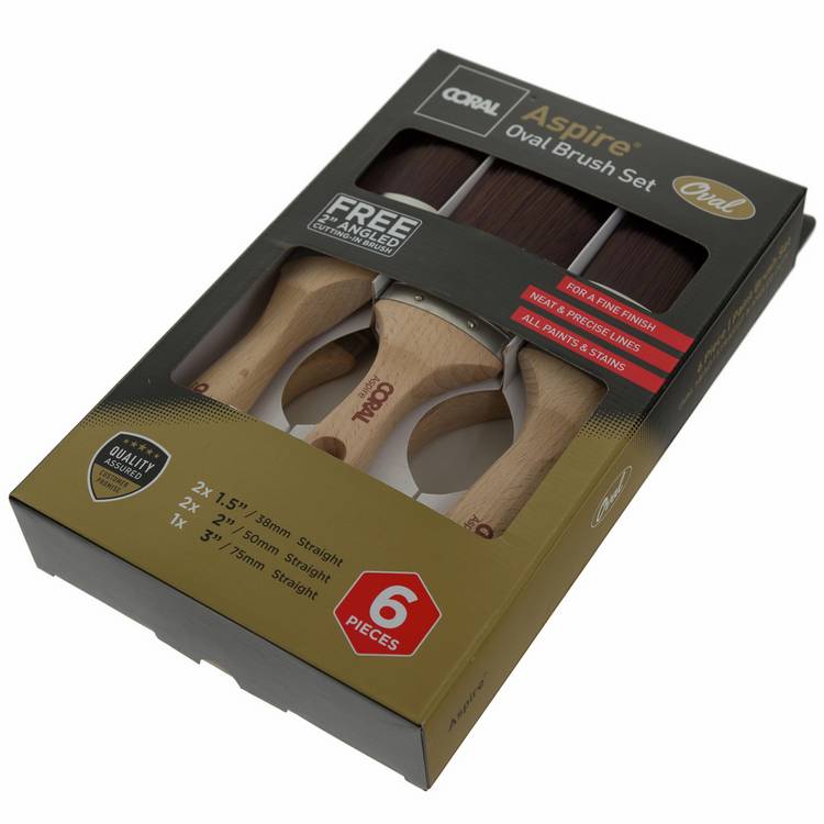 Coral Aspire oval paint brush set 6 pieces (British brand)
