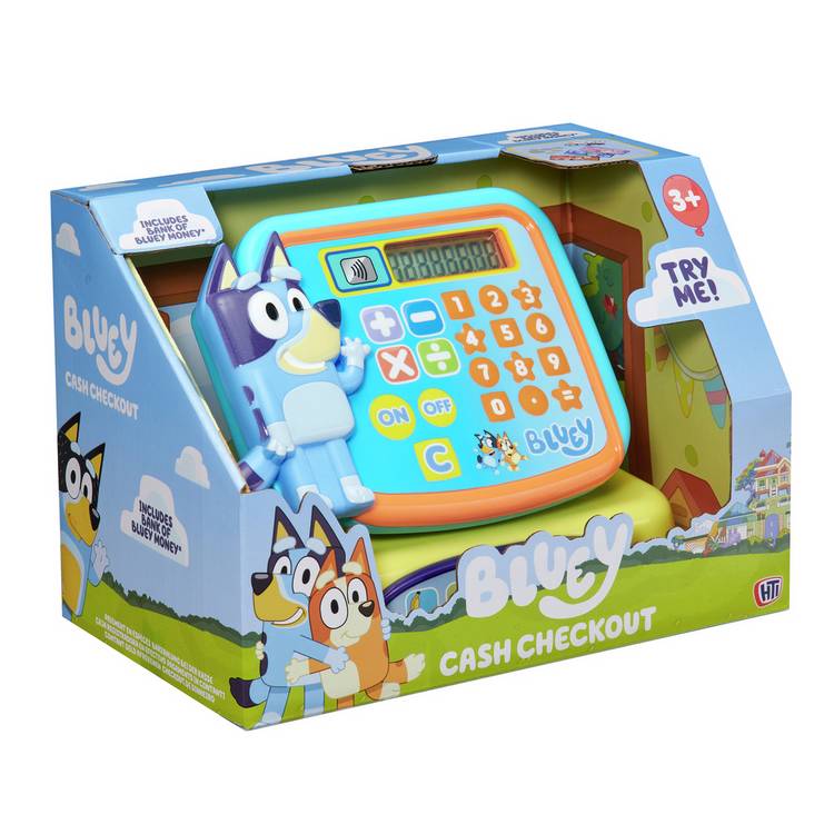 Bluey Cash Checkout toy with calculator, UK version