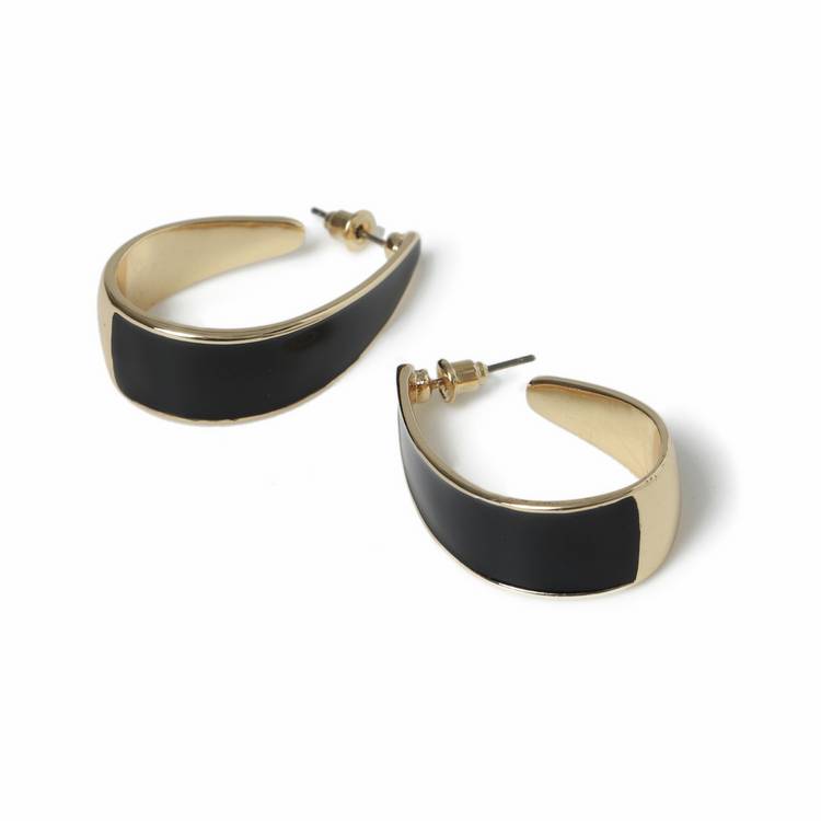 Freedom black enamel oval hoop earrings - British product
