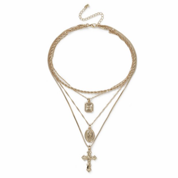 Revere gold-tone cross layered necklace 53cm - British product