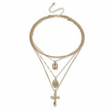 Revere gold-tone cross layered necklace 53cm - British product