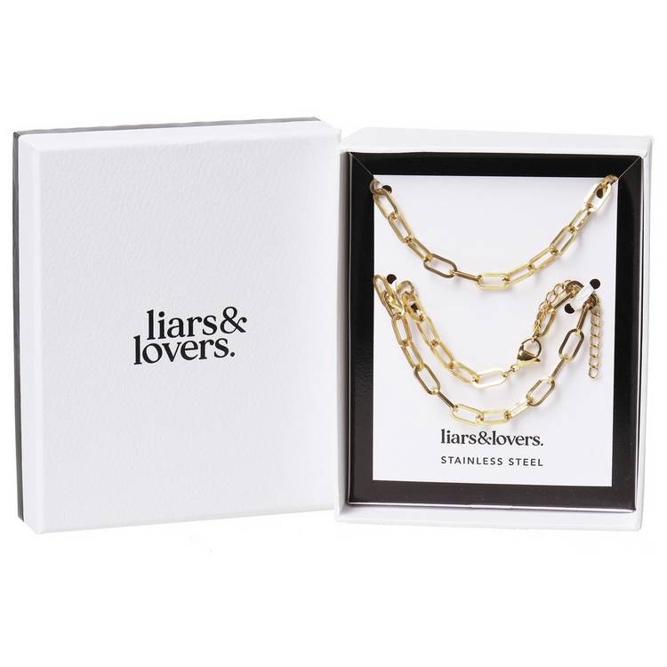 Liars & Lovers gold tone paperlink set, imported from the UK