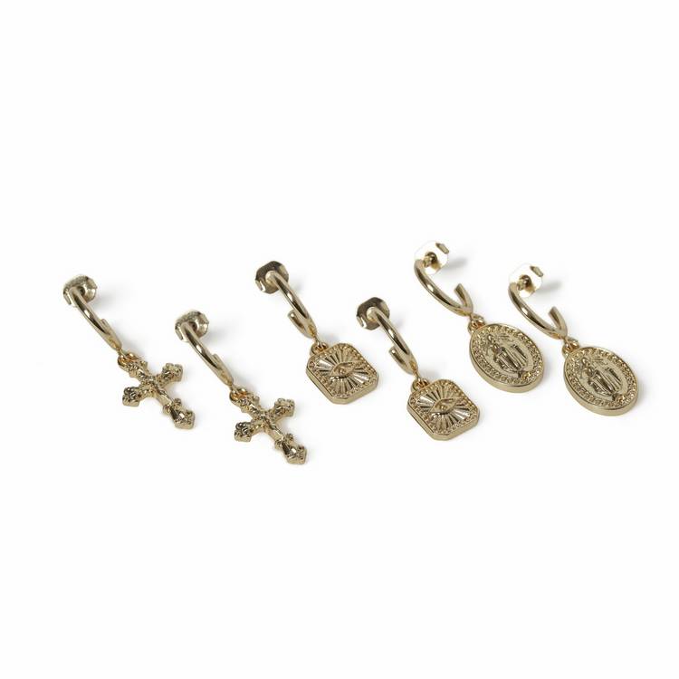 Freedom drop earrings gold-tone charm set of 3 pairs (British brand)