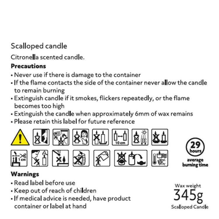 Argos Home citronella candle scalloped edge 29 hours, UK version