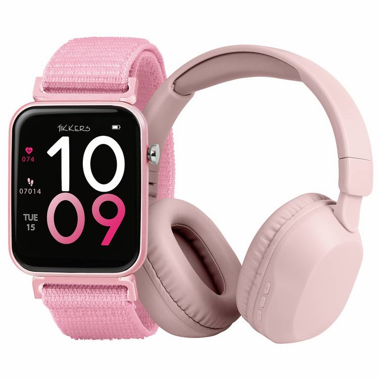 Tikkers kids pink smartwatch and headphone set - British product