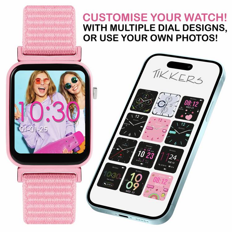 Tikkers kids pink smartwatch and headphone set - British product
